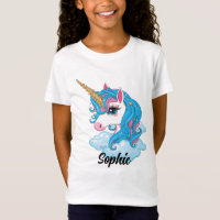 Raparigas Fora Magical Azul Unicórnio & Nome T-Shi