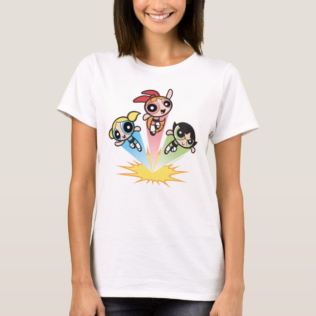 Camiseta Raparigas Powerpuff Lançam No Ar (Frente)
