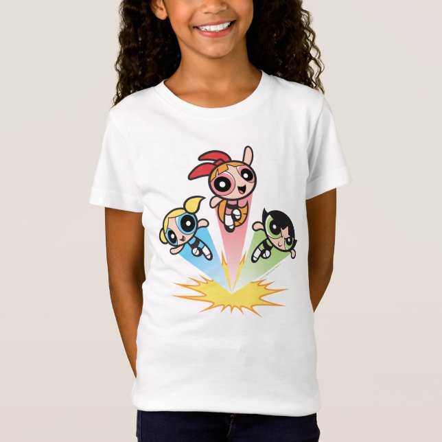 Camiseta Raparigas Powerpuff Lançam No Ar (Frente)