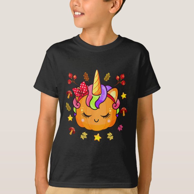 Camiseta Raparigas Pumpkin Cute Unicorn Pumpkin Fall Autumn (Frente)