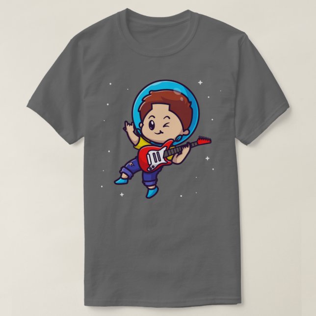 Camiseta Rapaz Astronauta Bonito Tocando Cartoon De Violão (Frente do Design)