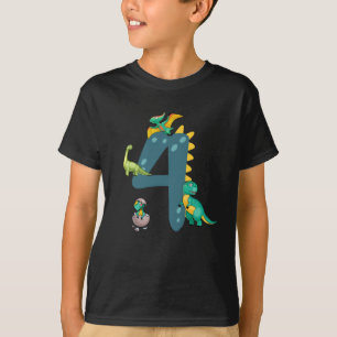 Camiseta Rapaz do 4º aniversário Dinosaur Trex Dino 4 ano