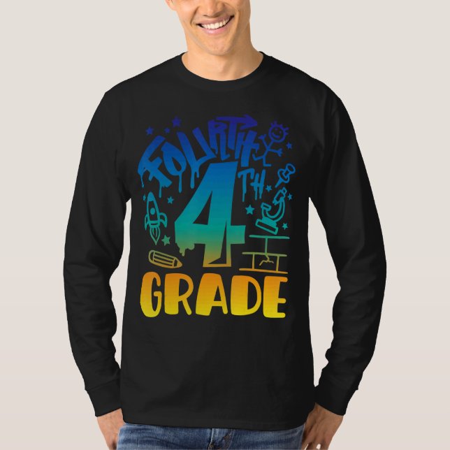 Camiseta Rapaz do 4º ano Primeiro Dia de Professora de Volt (Frente)