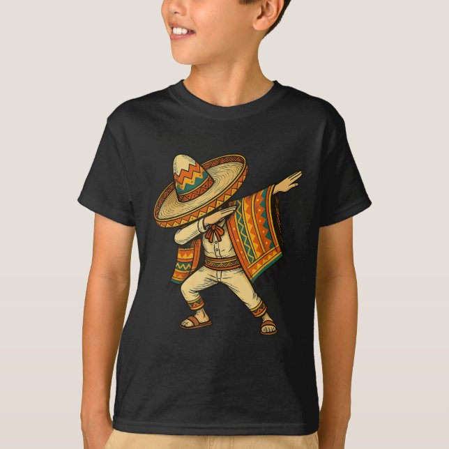 Camiseta Rapaz Mexicano Dabbing Man Poncho Cinco De Mayo dá (Frente)