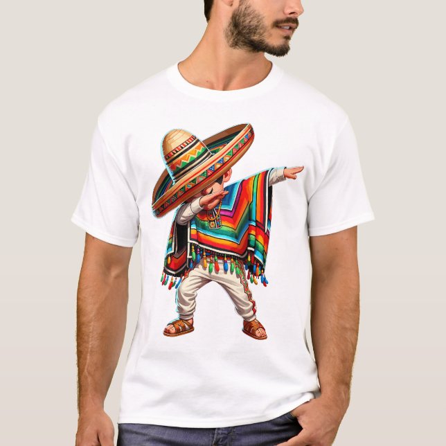 Camiseta Rapaz Mexicano Dabbing Poncho Cinco De Mayo (Frente)