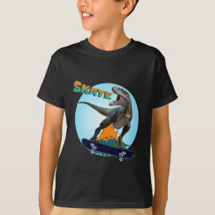 Camiseta Rapazes Legais Skate T Rex Dinossauro Skateboard