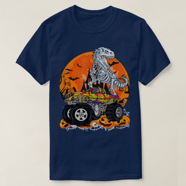 Camiseta Rapazes Monstros do Halloween Dinossauros Pumpkin  (Frente do Design)