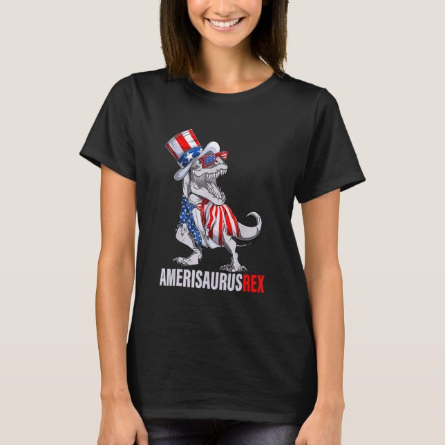 Camiseta Rapazes Rex Dinossaur Amerisaurus 4 De Julho (Frente)