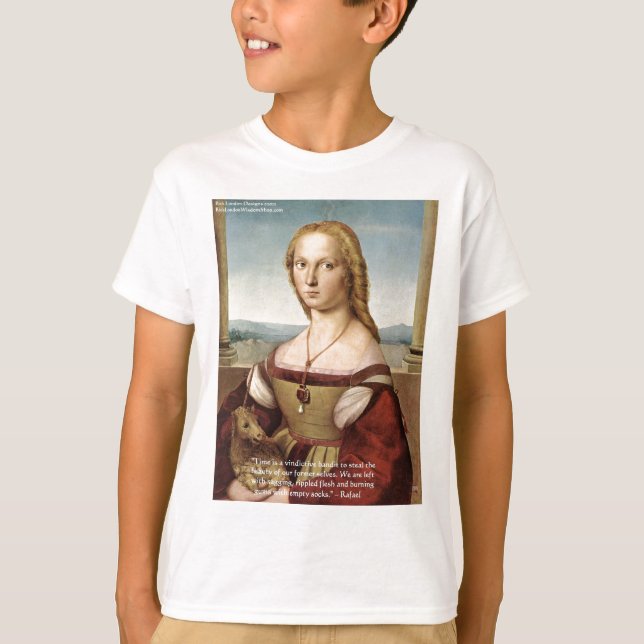 Camiseta Raphael Mulher Com Um Unicórnio Presentes & Cartõe (Frente)
