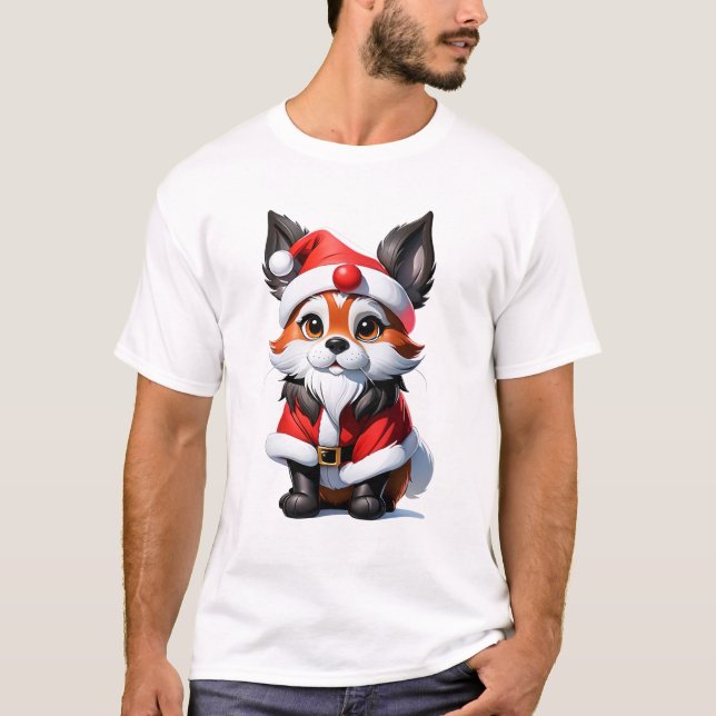 Camiseta Raposa adorável Santa Claus | Arte AI (Frente)