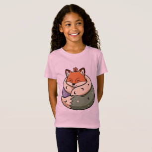 Camiseta Raposa Adormecida Aconchegante com Lua & Estrelas