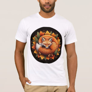 Camiseta Raposa Adormecida e Aconchegante em Folhas de Outo