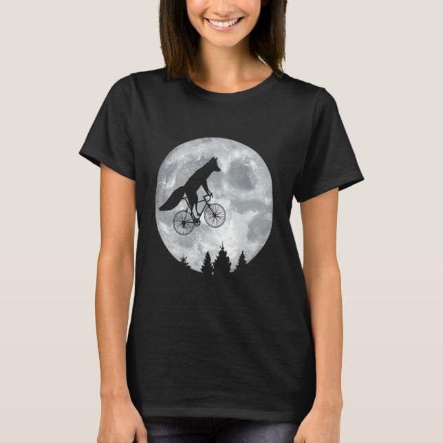 Camiseta Raposa Andando de Bicicleta na Lua Halloween Cicli (Frente)
