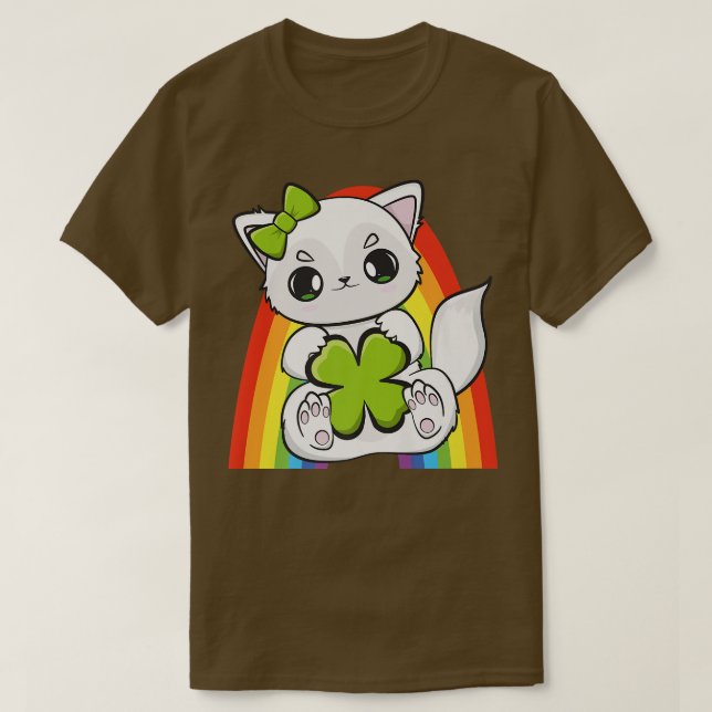Camiseta Raposa Árctica Com Shamrock Para Dia de São Patríc (Frente do Design)
