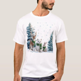 Camiseta Raposa Ártica Alce e Lebre Trio de Fauna Invernal