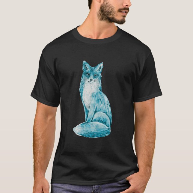 Camiseta Raposa Azul Fofa de Desenho com Brilho (Frente)