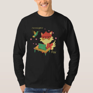Camiseta Raposa-branca e Hummingbird Sakura Flor do Flor Fl