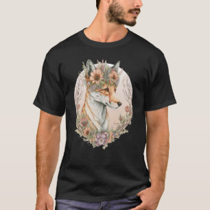 Camiseta Raposa-branca Flor Coroa-Arte Raposa Animal