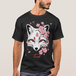 Camiseta Raposa Branca Kitsune Japonesa Anime Kawaii Cereja