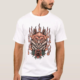 Camiseta Raposa chamadora com rosa tatuagem design