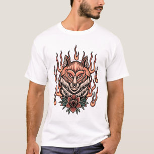 Camiseta Raposa chamadora com rosa tatuagem design