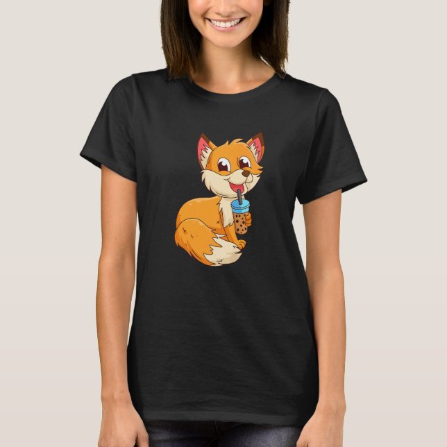 Camiseta Raposa com chá bubbbeltea raposas 1 (Frente)