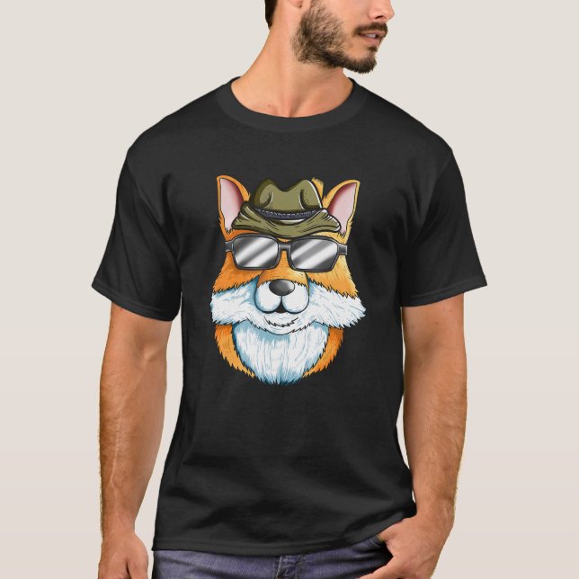 Camiseta Raposa com chapéu de caçador para raposas Floresta (Frente)