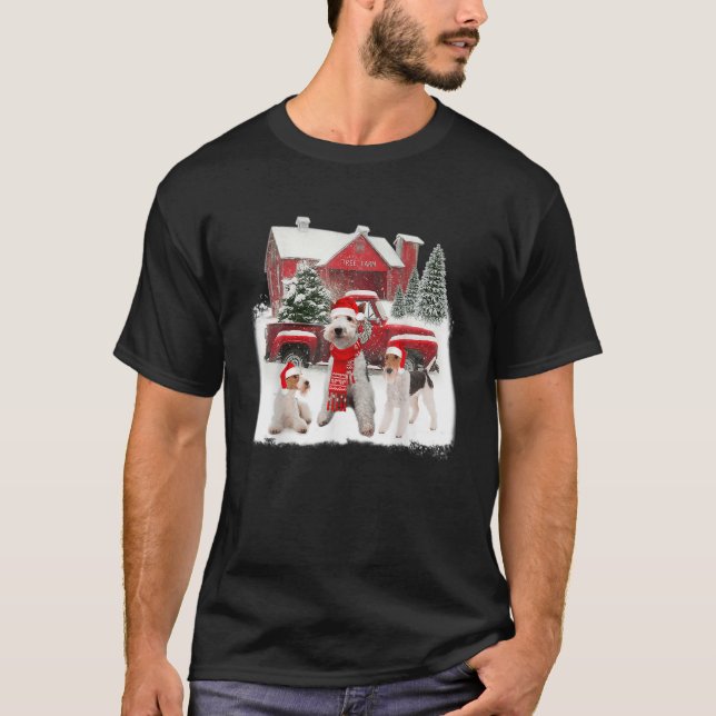 Camiseta Raposa com fio Terrier Santa Hat Red Truck Fazenda (Frente)