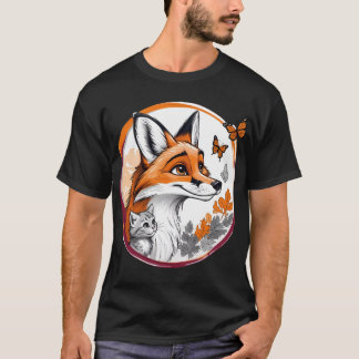 Camiseta Raposa com Gatinho e Borboletas