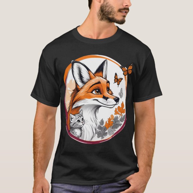Camiseta Raposa com Gatinho e Borboletas (Frente)