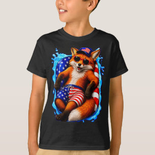 Camiseta Raposa com óculos de sol animal patriótico verão p