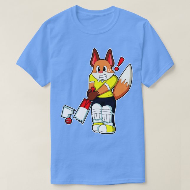 Camiseta Raposa como Batsman com morcego de críquete (Frente do Design)
