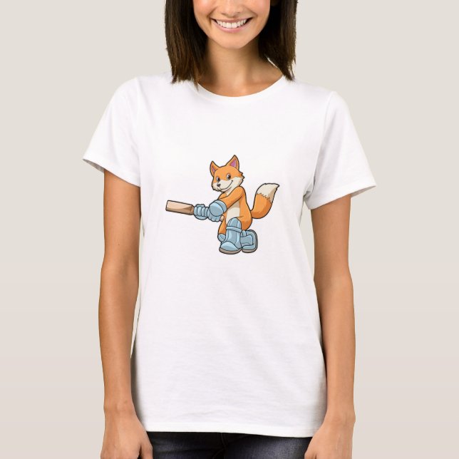 Camiseta Raposa como Batsman com morcego de críquete (Frente)