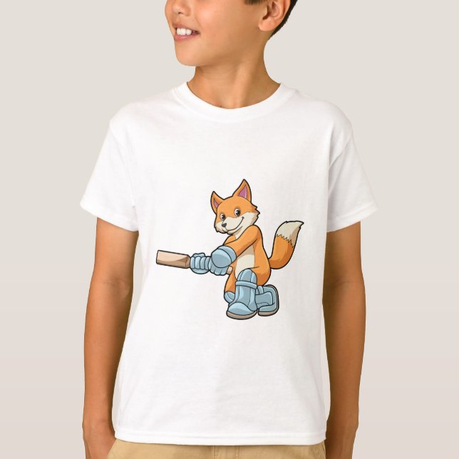 Camiseta Raposa como Batsman com morcego de críquete (Frente)