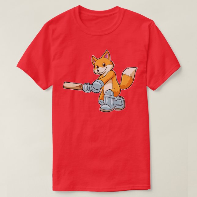 Camiseta Raposa como Batsman com taco de críquete 1 (Frente do Design)
