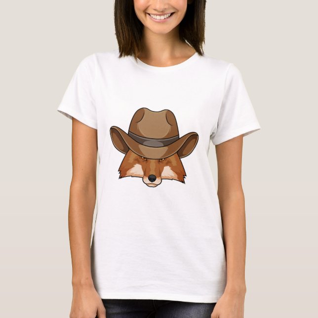 Camiseta Raposa como Cowboy com Chapéu (Frente)
