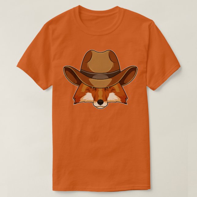 Camiseta Raposa Como Cowboy Com Chapéu (Frente do Design)