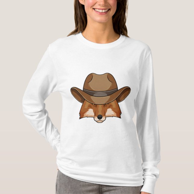 Camiseta Raposa como Cowboy com Chapéu (Frente)