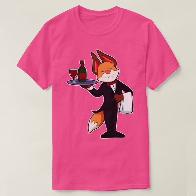 Camiseta Raposa como garçonete com Púltimo e vinho tinto (Frente do Design)