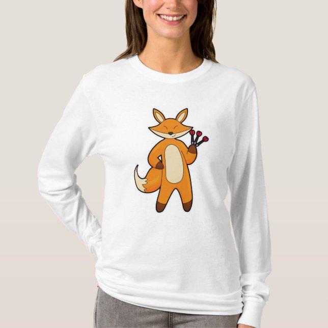 Camiseta Raposa como jogador de dardos com dardos (Frente)