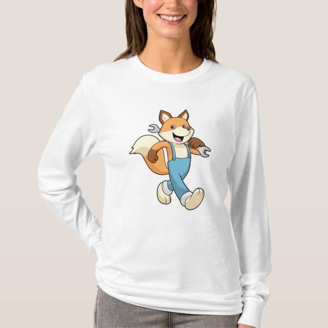 Camiseta Raposa como mecânica com chave inglesa (Frente)
