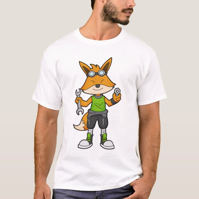 Camiseta Raposa como mecânica com chave inglesa e seca (Frente)