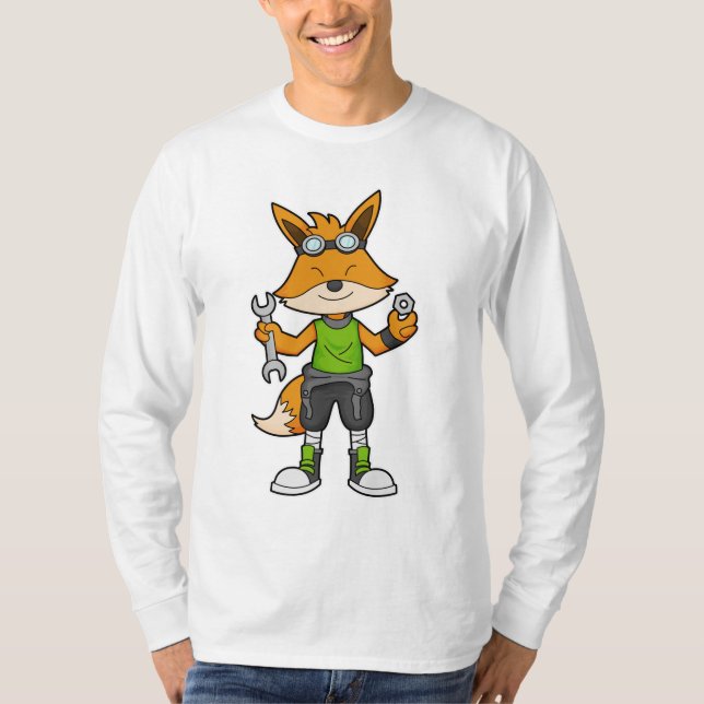 Camiseta Raposa como mecânica com chave inglesa e seca (Frente)