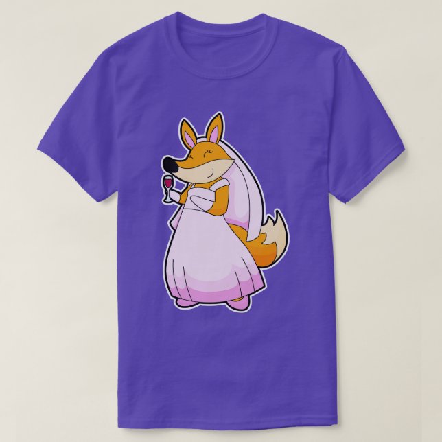 Camiseta Raposa como Noiva com Copo de Vinho Tinto (Frente do Design)