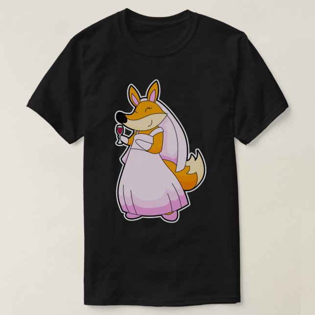 Camiseta Raposa como Noiva com Copo de Vinho Tinto (Frente do Design)