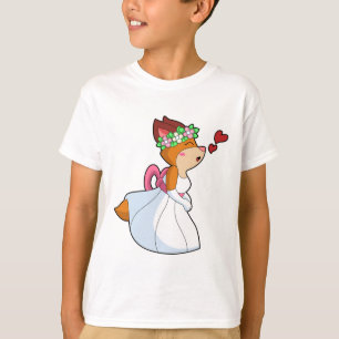 Camiseta Raposa como Noiva com Vestido de Noiva & Coroa de