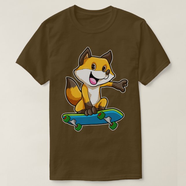 Camiseta Raposa como Patinador com Skate (Frente do Design)