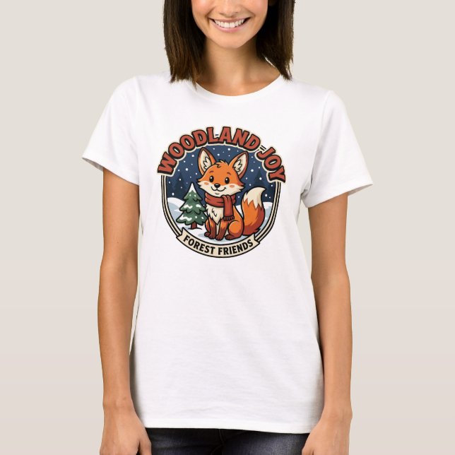 Camiseta Raposa da Floresta Usando Cachecol (Frente)