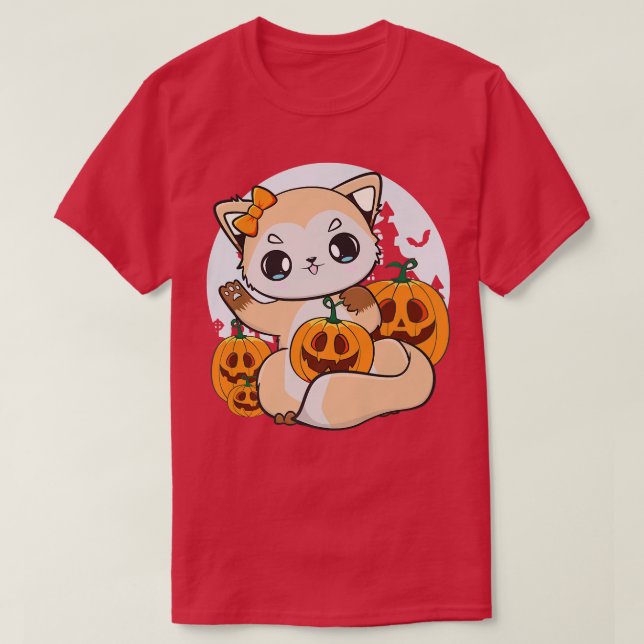 Camiseta Raposa De Animo Bonita Com Abóbora Kawaii Para O D (Frente do Design)