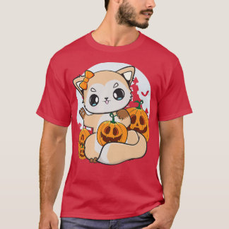 Camiseta Raposa De Animo Bonita Com Abóbora Kawaii Para O D